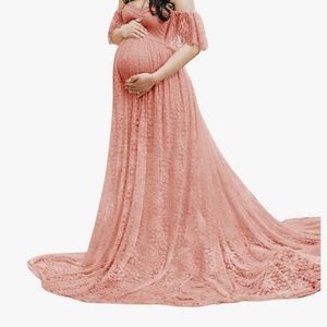 Elegant Pink Lace Maternity Gown